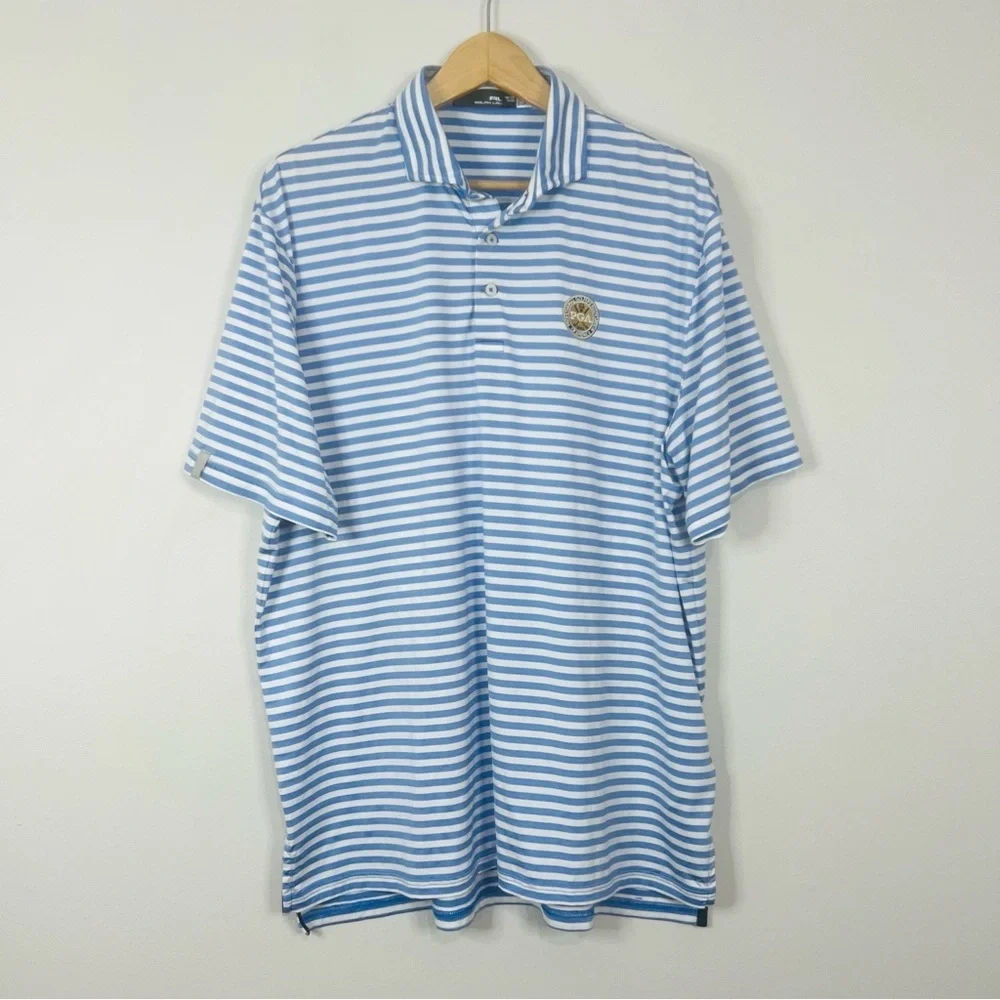 Ralph Lauren RLX Golf Blue Striped Performance Polo Large